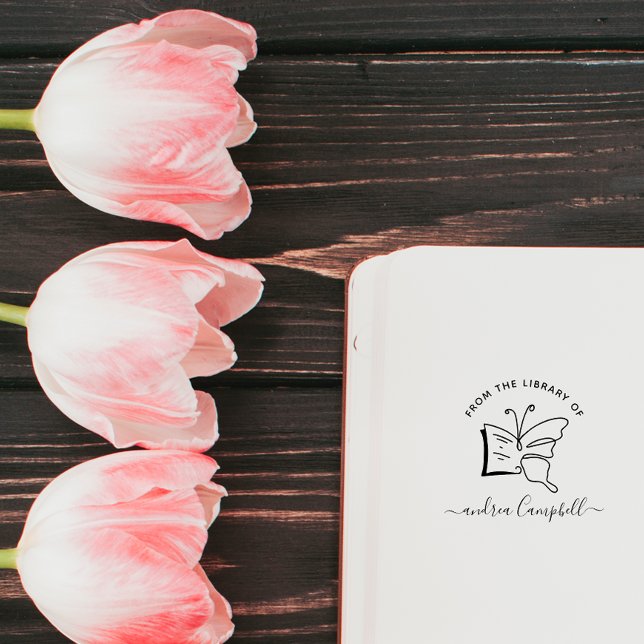 Tampon Auto-encreur Papillon élégant moderne livre de bibliothèque de  (Créateur téléchargé)