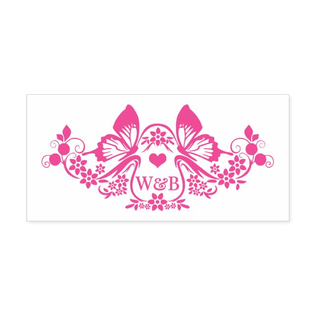 Tampon Auto-encreur Papillon Floral Frm 2 Monogramme de couple initial (Design)