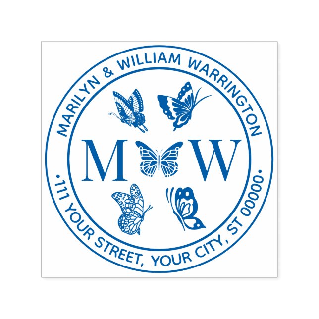 Tampon Auto-encreur Papillons #4 Couple Mariage 2 Adresse initiale (Design)