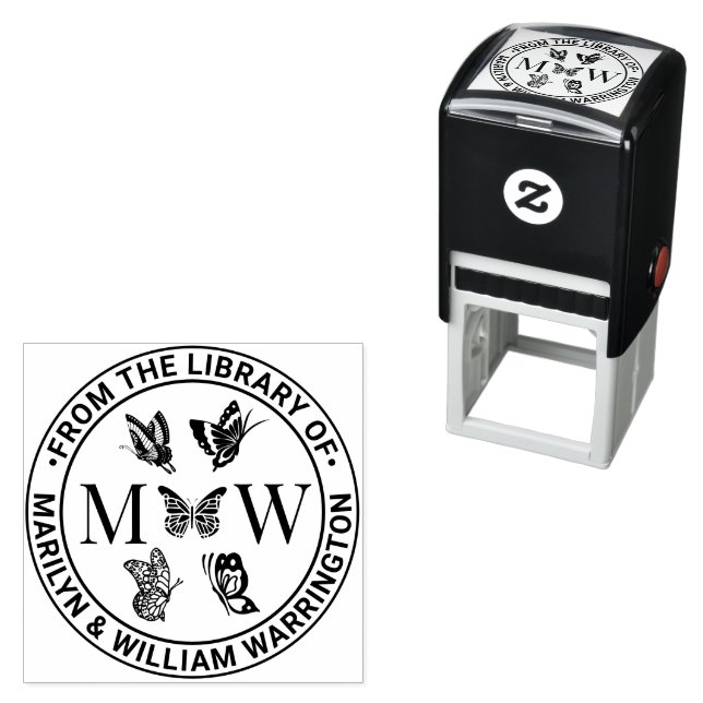 Tampon Auto-encreur Papillons #4 Mariage Nom du livre (En situation)