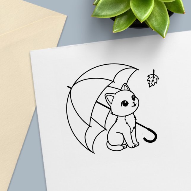Tampon Auto-encreur Parapluie de feuille de chat mignon (Créateur téléchargé)