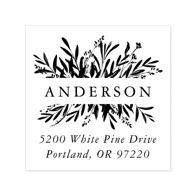 Tampon Auto-encreur Pays Cadre botanique Adresse de retour (Design)