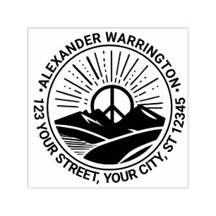 Tampon Auto-encreur Peace Sign Sunrise Mountains Nom Adresse