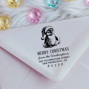 Tampon Auto-encreur Penguin de Noël Vintage bébé Penguin Santa Hat