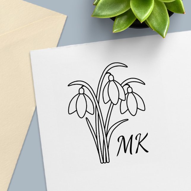 Tampon Auto-encreur Perce-Neige Fleurs de Printemps Monogramme Initial (Créateur téléchargé)