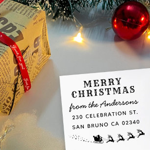 Tampon Auto-encreur Père Noël & Reindeer Sleigh Christmas Adresse de r