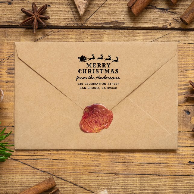 Tampon Auto-encreur Père Noël's Sledge Joyeux Noël Adresse de retour (Créateur téléchargé)