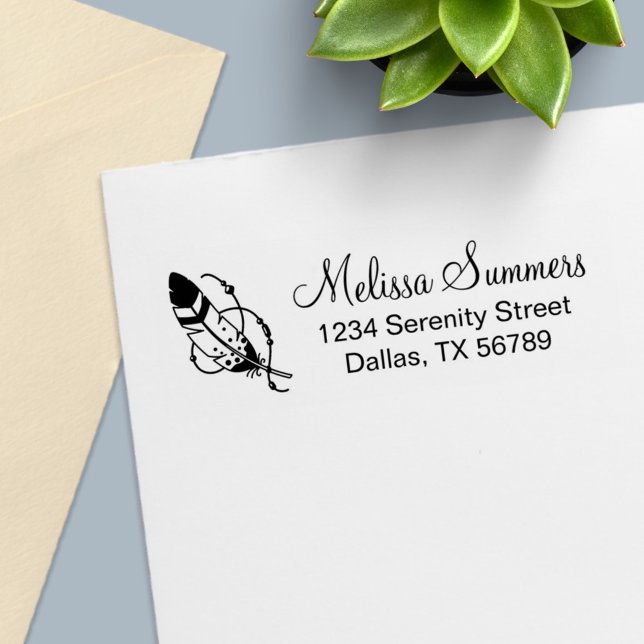 Tampon Auto-encreur Perles de plume Tribal Boho Amulet Adresse (Créateur téléchargé)