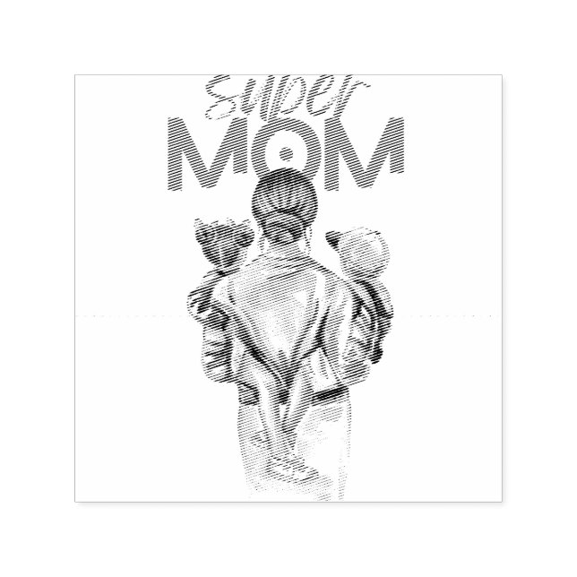 Tampon Auto-encreur Personalized Super Mom with Son and Daughter Gift  (Design)