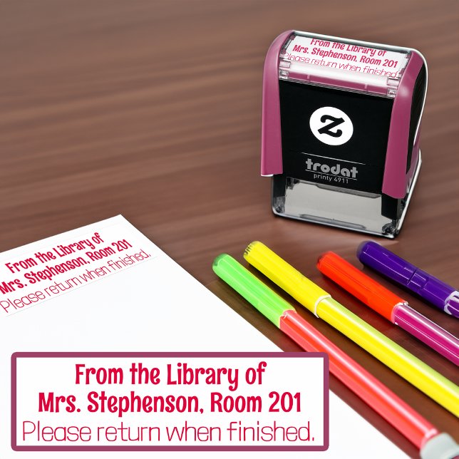 Tampon Auto-encreur Personnalisé À Partir De La Bibliothèque De Profes (personalized library book classroom teacher rubber stamp)