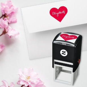 Tampon Auto-encreur Personnalisé Élégant Nom de script Coeur Amour