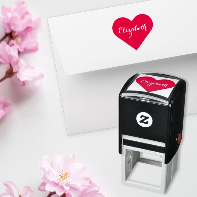Tampon Auto-encreur Personnalisé Élégant Nom de script Coeur Amour (Custom Personalized Elegant Script Name Heart Love Self-inking Stamp)