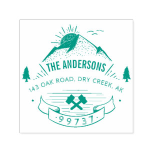 Tampon Auto-encreur Personnalisé Rustic Mountain Nom de famille Adress
