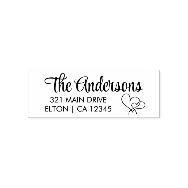 Tampon Auto-encreur Personnaliser 2 Coeurs Script Adresse de retour (Design)