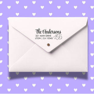 Tampon Auto-encreur Personnaliser la famille Coeurs Script Retourner l