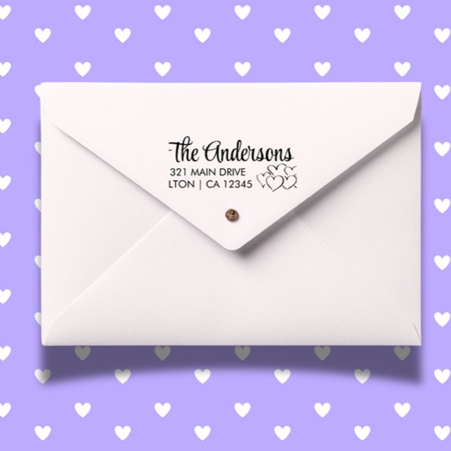 Tampon Auto-encreur Personnaliser la famille Coeurs Script Retourner l (Add a heartfelt touch to your mail with our personalized Hearts Script return address  )