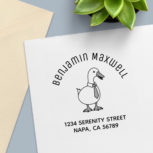 Tampon Auto-encreur Pet Duck Goose Necktie Arch Address (Créateur téléchargé)