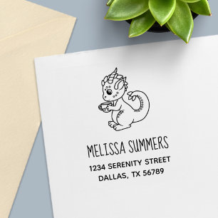 Tampon Auto-encreur Petit Dragon mignon avec une adresse Teacup