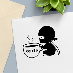 Tampon Auto-encreur Petit ninja avec grande tasse à café