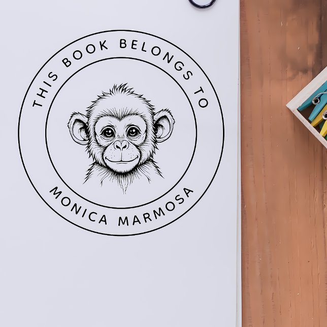 Tampon Auto-encreur Petit Singe Bébé Ce Livre Appartient Au Nom De L'E (Créateur téléchargé)
