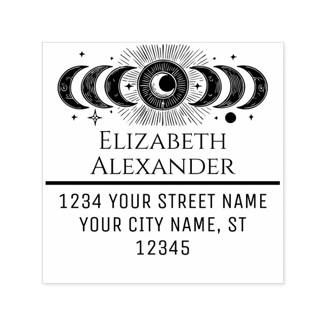 Tampon Auto-encreur Phases de la Lune céleste Nom Adresse de retour #1 (Design)