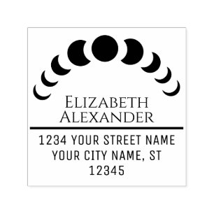 Tampon Auto-encreur Phases de la Lune céleste Nom Adresse de retour #3