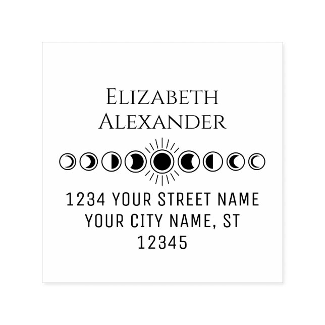 Tampon Auto-encreur Phases de lune céleste Nom Adresse de retour #2B (Design)