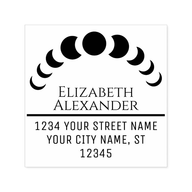 Tampon Auto-encreur Phases de lune céleste Nom Adresse de retour #3 (Design)