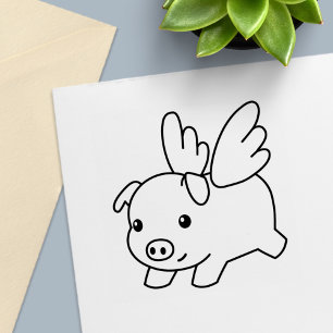 Tampon Auto-encreur Pig volant - Croyez, Piglet avec ailes