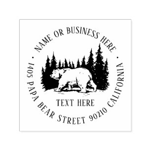 Tampon Auto-encreur Pine Trees Mountain Bear Nom et adresse de retour