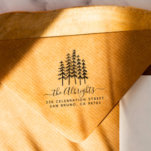 Tampon Auto-encreur Pine Trees & Nom de famille Signature Adresse de r