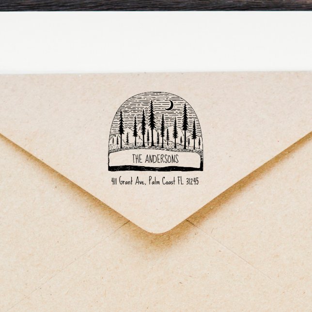 Tampon Auto-encreur Pines Paysage Carte familiale Adresse de retour (Créateur téléchargé)
