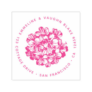 Tampon Auto-encreur Pink Hydrangea Blossom Adresse de retour Botanique