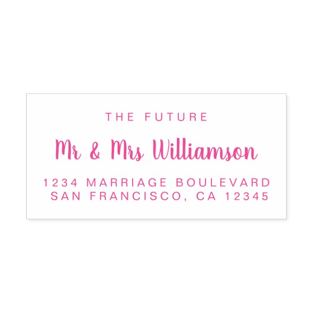 Tampon Auto-encreur Pink Script Future M. Mme Mariage Adresse de retou (Design)