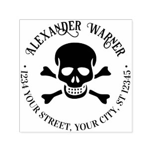 Tampon Auto-encreur Pirate Skull and Crossbones Nom Adresse de retour