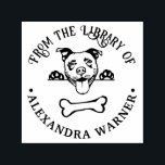 Tampon Auto-encreur Pit Bull Terrier Chien Eying Bone Bibliothèque Nom<br><div class="desc">Pit Bull Terrier Dog Face Eying an Out of Reach Bone,  Round "From the Library of" Nom du livre ======= Cela peut être facilement changé pour dire "This Book Belongs to",  "Ex Libris",  "From the desk of",  "from the office of" ou autre texte de votre choix.</div>