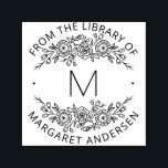 Tampon Auto-encreur Plaque d'enregistrement du monogramme de couronne<br><div class="desc">Ajoutez une touche moderne et épurée à tous vos livres préférés avec notre timbre chic Modern Scandi Botanical Wreath Monogram Bookplate, avec votre monogramme initial unique en lettres sans serif modernes, encadré par une couronne complexe de petits feuilles botaniques. "De la bibliothèque de [votre nom]" apparaît dans une courbe typographique...</div>