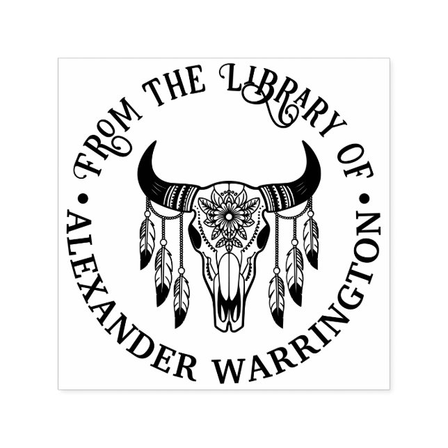 Tampon Auto-encreur Plumes de crâne de la vache taupe de la tribu Nom  (Design)