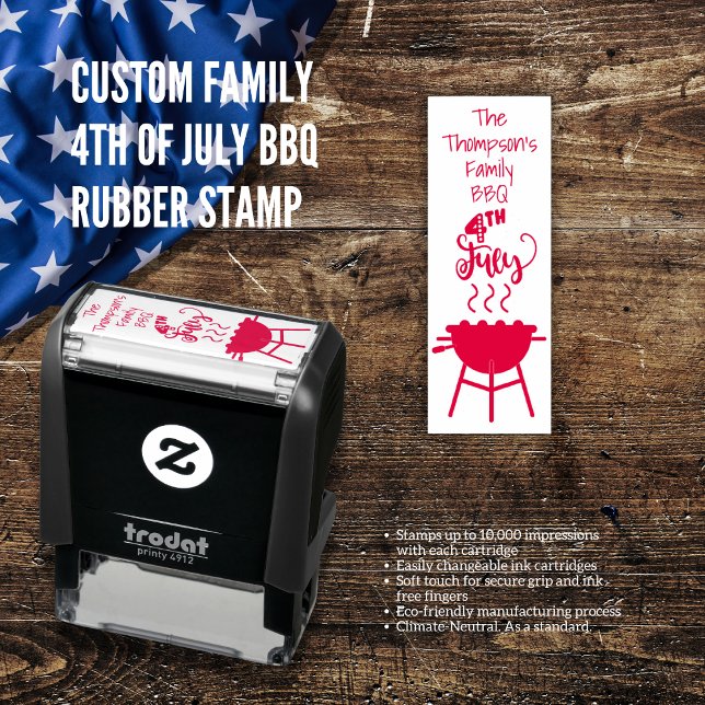 Tampon Auto-encreur Poignée en caoutchouc 4 juillet barbecue (Custom Family 4th of July BBQ Rubber Stamp)