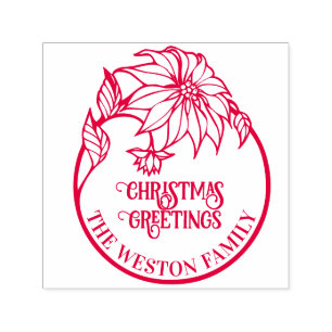 Tampon Auto-encreur Poinsettia Frame Joyeux Noël #2 Accueil Famille