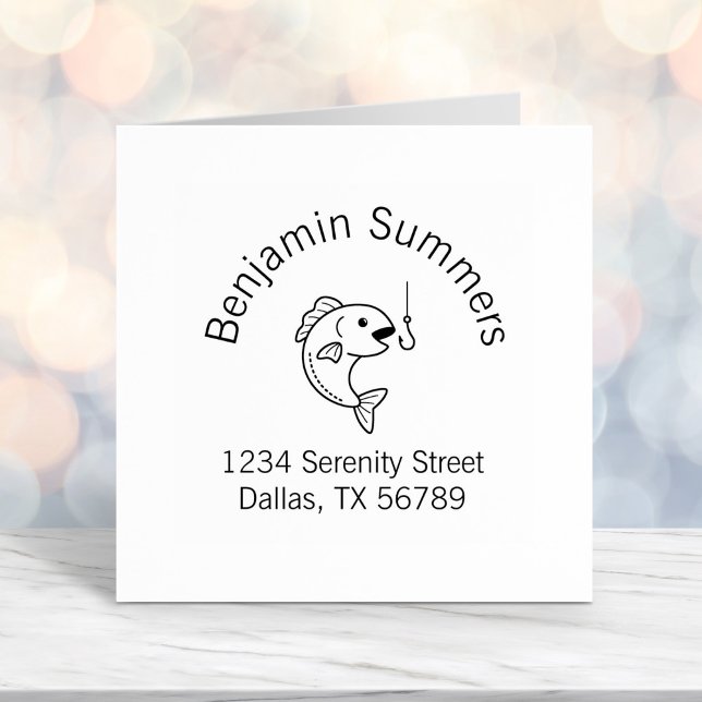 Tampon Auto-encreur Poisson Bip Pêche Hook Arch Adresse (Créateur téléchargé)