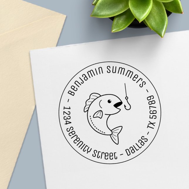 Tampon Auto-encreur Poisson Brouting Pêche Hochet Adresse ronde (Créateur téléchargé)