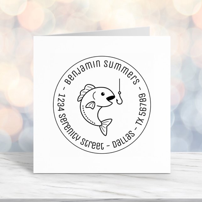 Tampon Auto-encreur Poisson Brouting Pêche Hochet Adresse ronde (Créateur téléchargé)