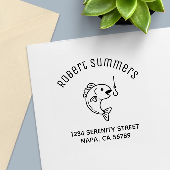 Tampon Auto-encreur Poisson Mordant L'hameçon de Pêche Adresse de l'Ar (Créateur téléchargé)