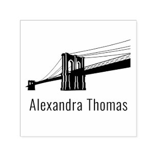 Tampon Auto-encreur Pont de Brooklyn NYC Silhouette Nom Monogramme