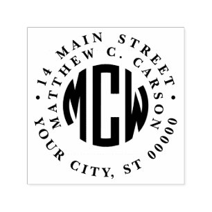 Tampon Auto-encreur Preppy 3 initiale du monogramme circulaire Adresse