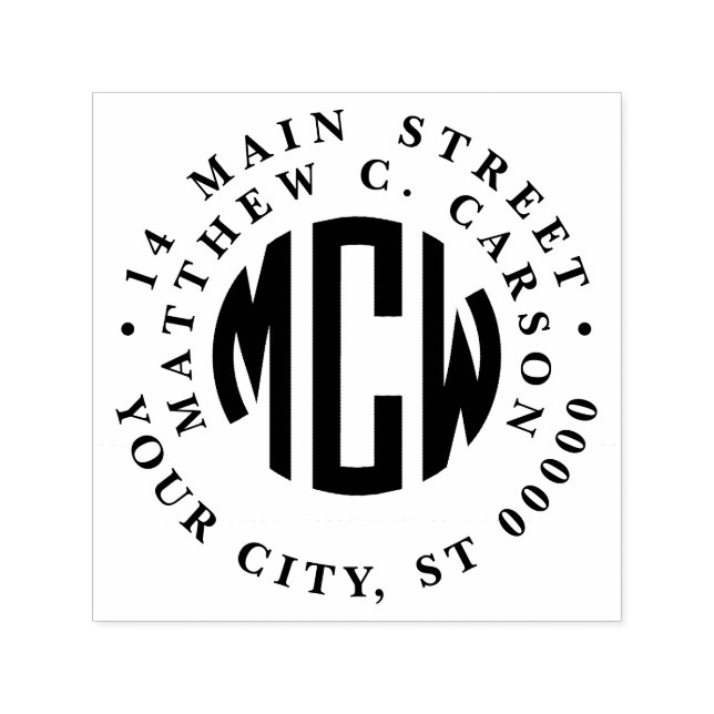 Tampon Auto-encreur Preppy 3 initiale du monogramme circulaire Adresse (Design)