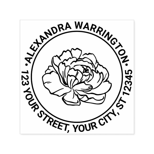 Tampon Auto-encreur Pretty Peony Bloom Nom Nom Adresse de retour (Design)
