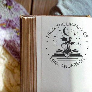 Tampon Auto-encreur Professeur Bibliothèque Livre Chat Lune Florale