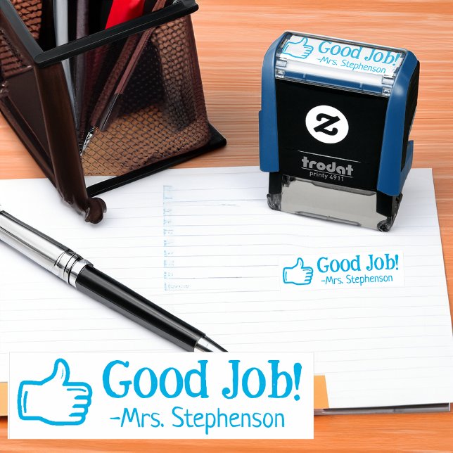 Tampon Auto-encreur Professeur Personnalisé Bon Travail Pouce Vers Le  (good job teacher award reward stamp)